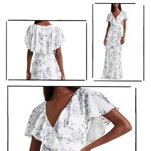 Ralph Lauren Plus Size White Floral Floor Length Dress